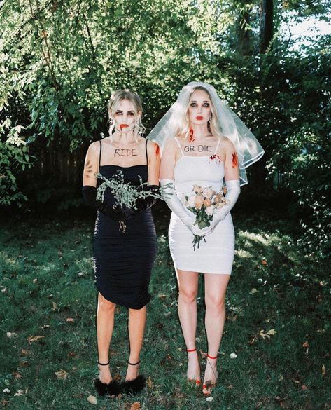 LOOKLOVE (@looklovebeauty) • Instagram photos and videos Bridesmaid Halloween Costume, Spooky Bride Costume, Bridezilla Costume Halloween, Wedding Dress Costume Halloween, Zombie Bridesmaid Costume, Halloween Costumes 2 Girls Scary, Scary Bride And Groom Costumes, Dark Bride Halloween Costume, Bridal Halloween Costumes