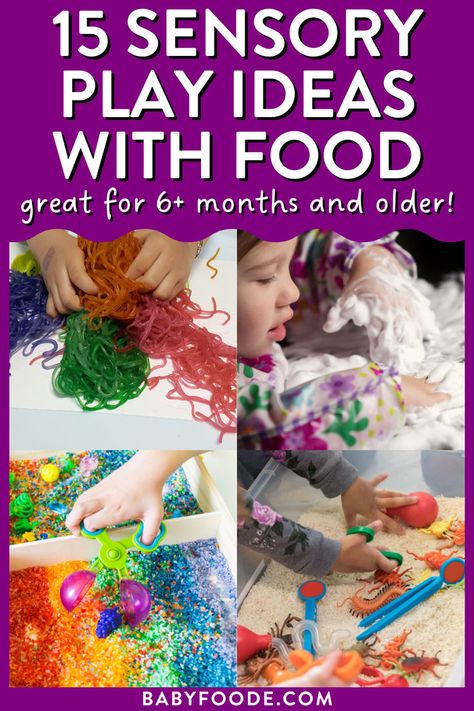 baby and toddlers playing with food Food Sensory Bin, Purees For Babies, Messy Sensory Play, Activities For One Year Olds, 6 Month Baby Food, Sensory Games, Feeding Therapy, Occupational Therapy Activities, Baby Sensory Play