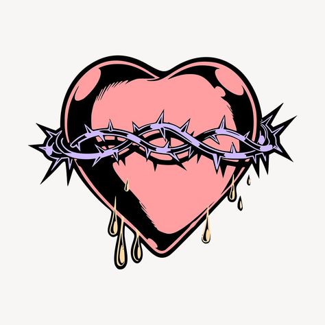 Aesthetic sacred heart, goth vintage illustration | free image by rawpixel.com / Wan Vintage Heart Illustration, Heart Character Design, Thorns Aesthetic, Heart With Thorns, Heart Barbed Wire, Goth Illustration, Gothic Illustration, Gothic Heart, Gothic Artwork