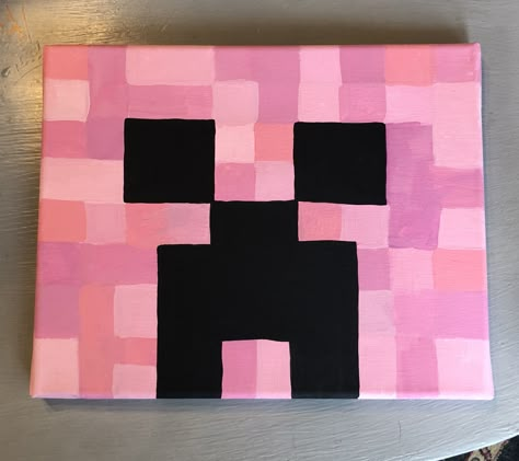 Pink Creeper Minecraft, Pink Black And White Canvas Painting, Minecraft Creeper Painting, Painting Ideas Minecraft, Y2k Canvas Painting Easy, Minecraft Painting Ideas On Canvas, Minecraft Canvas Painting Diy, Easy Pink Paintings, Monster High Painting