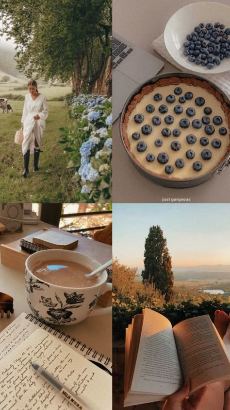 Soft Cottage Core Aesthetic, Cottage Core Instagram Feed, Cottage Core Lifestyle, Country Living Aesthetic, Cottagecore Coffee Aesthetic, Cottagecore Switzerland, Cottage Core Mountains, Blueberry Farm Aesthetic, Cottagecore Collage