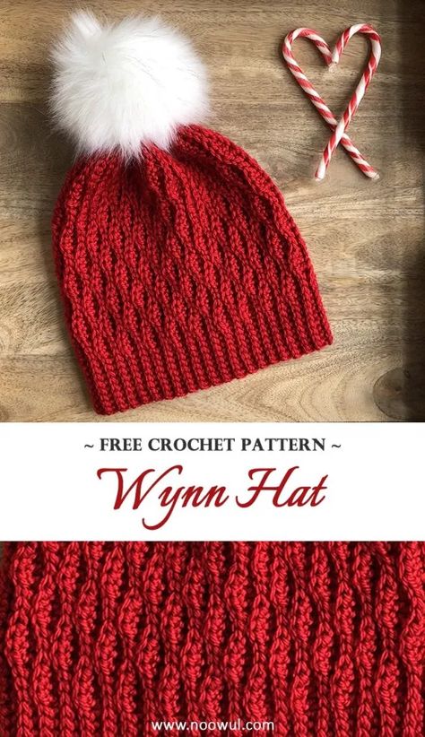 Wynn Hat | Free Crochet Pattern by Noowul Pola Kupluk, Crochet Santa Hat, Pola Topi, Crochet Santa, Crochet Hat Patterns, Crochet Beanies, Crochet Knit Hat, Crochet Hat Free, Bonnet Crochet