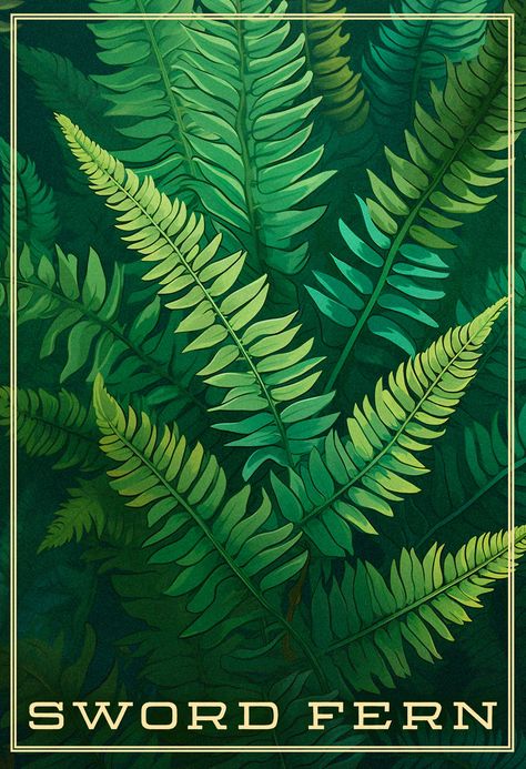 Fern Mural, Illustrated Plants, Fern Painting, Fern Illustration, Forest Paintings, Tattoo 2024, Fern Art, Fern Wall Art, Fern Design