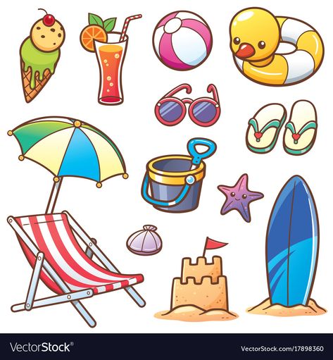 Beach Cartoon, Summer Drawings, Summer Cartoon, Summer Clipart, Summer Illustration, Kawaii Doodles, Cartoon Pics, Drawing For Kids, Cartoon Drawings