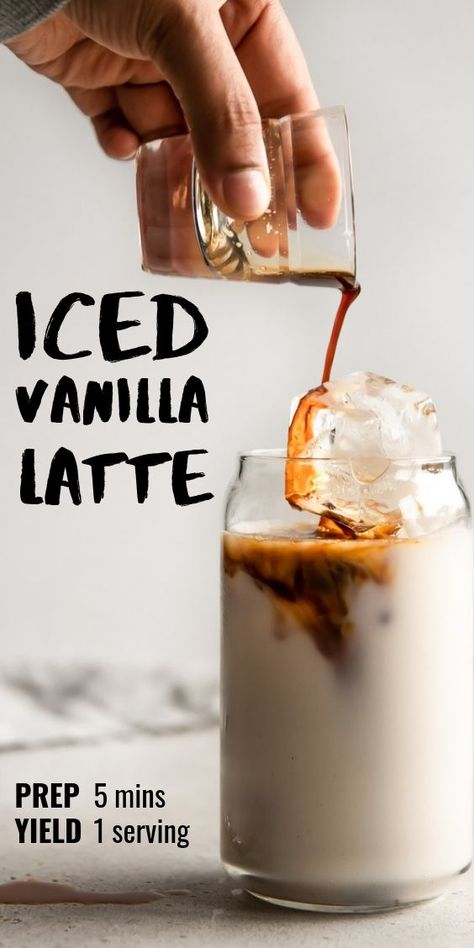 Iced Vanilla Latte Recipe, Vanilla Latte Recipe, Iced Vanilla Latte, Nespresso Recipes, Iced Coffee Recipes, 3 Ingredient Recipes, Coffee Ideas, Ice Coffee Recipe, Coffee At Home