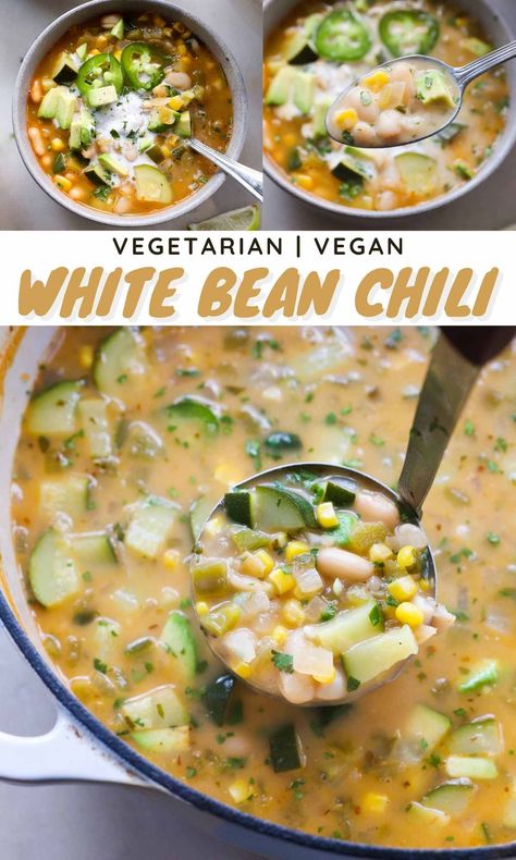 White Vegan Chili, Slow Cooker Vegetarian White Chili, Vegetarian White Bean Chili Crockpot, Vegetarian White Chili Crockpot, Forks Over Knives Crockpot Recipes, White Chili Soup, Vegetarian Chili Recipe Crockpot, Vegetarian White Chili Recipe, Vegetarian White Bean Chili