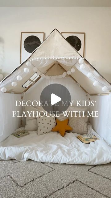 Sandra Bojchuk on Instagram: "The kids seriously love this thing. And the whole family can sit in it. Comment ” PLAY “ and I’ll send you links to everything💛💜💙💚❤️🧡🩷🤍🩵 Playhouse, playroom, fort, play tent, kids decor, reading nook, neutral style, neutral decor" Playroom Tent, Play Tents For Kids, Playhouse Playroom, Play Nook, Kids Nook, Reading Corner Kids, Small Playroom, Reading Nook Kids, Mom Things