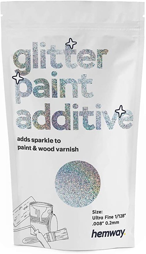 Hemway Glitter Paint Additive Ultra Fine/Extra Fine 1/128" .008" 0.2MM Emulsion Water Based Paints Wall Ceiling 100g / 3.5oz (Silver Holographic) - - Amazon.com Glitter Ceiling, Glitter Paint Additive, Glitter Paint For Walls, Glitter Grout, Ceiling Wood, Wood Varnish, Sparkle Paint, How To Varnish Wood, Gallon Of Paint