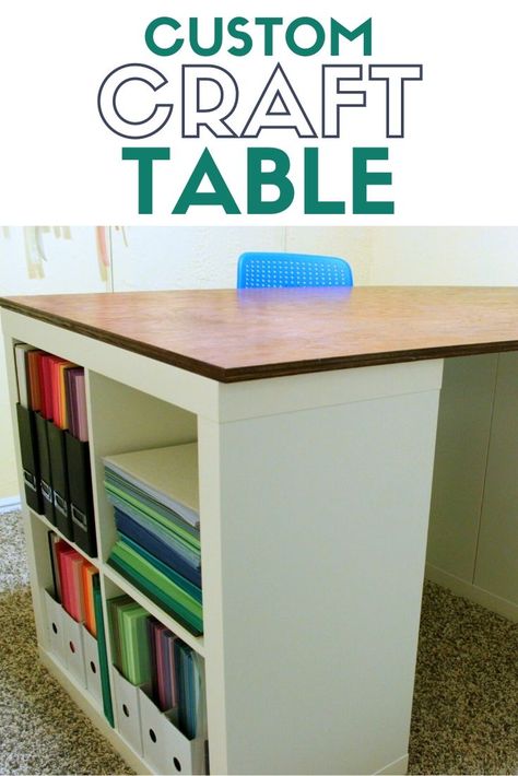 How to make a custom craft table using Ikea Kallax shelves and a tabletop. This is a DIY table that you can make for your craft room. An easy DIY craft tutorial idea. #thecraftyblogstalker #crafttable #customfurniture #diy Craft Tables With Storage, Hobby Table, Craft Room Tables, Ikea Kallax Shelf, Ikea Craft Room, Craft Tables, Ikea Crafts, Craft Table Diy, Kallax Shelf