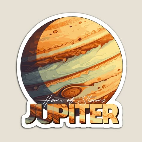 Get my art printed on awesome products. Support me at Redbubble #RBandME: https://www.redbubble.com/i/magnet/Jupiter-Planet-Logo-Space-Cosmos-Solar-System-Art-by-Moonfarer/157066390.TBCTK?asc=u Space Stickers Planets, Jupiter Logo, Jupiter Storm, Jupiter Art, Space Scrapbook, Planet Stickers, Planets Jupiter, Jupiter Planet, Solar System Art