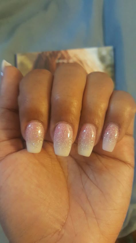 Pedicure Ideas White, Hallographic Nails, Pink And White Ombre, Hoco Nails, Pedicure Ideas, Ombre Nails Glitter, Acrylic Nails Designs, White Ombre, Sparkle Nails