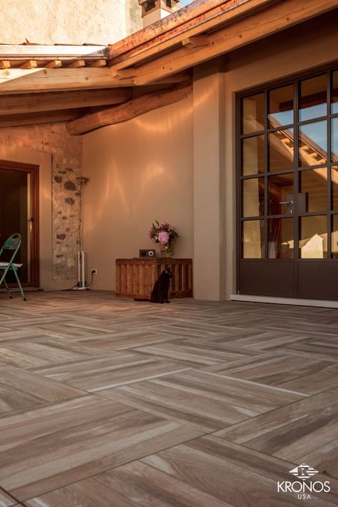 Terrace flooring tiles ideas: Wood look porcelain pavers. Collection by Kronos USA: Tex Wood - Brown #kronosusa #kronosusapavers #madeinusa #porcelaintiles #porcelainstoneware #porcelainpavers #outdoortiles #outdoordesign #outdoorflooring #terracetpavers #terracetiles #balconyflooring #raisedflooring #floortiles #woodpavers #woodtiles #woodfloor #wooddesign #archilovers #landscaper #landscapedesign #architect Floor Design Wood, Terrace Flooring Ideas Tile, Floor Balcony Ideas, Terrace Flooring Ideas, Flooring Tiles Ideas, Tiled Terrace, Flooring Ideas Tile, Terrace Flooring, Wood Effect Porcelain Tiles