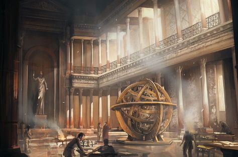 Inside of Library (Image: ArtStation/Raphaelle Deslandes) Sieve Of Eratosthenes, Hypatia Of Alexandria, Ancient Alexandria, Egyptian City, The Library Of Alexandria, The Atlas Six, Ancient Library, Egyptian Architecture, Knights Of The Round Table