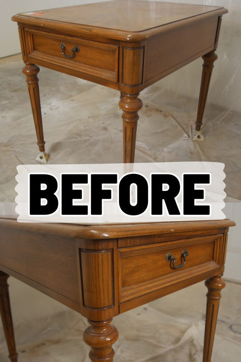 end table makeover Redo End Tables With Glass Tops, Antiqued Blue Furniture, Bedside Table Painting Ideas, Paint Side Table Diy, Black And Tan Furniture, Redoing End Tables Diy, Make Over End Tables, Vintage Table Painting Ideas, Repainted End Tables