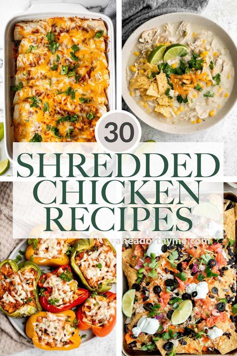 Dinner is so quick and easy with shredded chicken. Whether you have a batch ready to use in your favorite recipes or need to spend just 20 minutes making a fresh batch, it might just become your go-to on busy weeknights. If you are wondering "what to cook with shredded chicken", we are sharing over 30 best shredded chicken recipes including shredded chicken itself, chicken soups, sandwiches, casseroles, pizza, pasta, and salads. | aheadofthyme.com #shreddedchicken #shreddedchic via @aheadofthyme Chicken Panini Recipes, Chicken Recipes Indian, Smoked Chicken Breast, Braised Chicken Breast, Chicken Recipe Air Fryer, Chicken Panini, Wedding Hair With Cathedral Veil, Hair With Cathedral Veil, Recipe Air Fryer