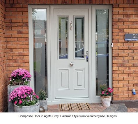 Light Coloured Front Doors, Entrance Door Color Ideas, Exterior Door Design Entrance, Cream Composite Front Door, Composite Door Ideas, Upvc Back Door, Composite Doors Uk, 1960s Front Door, Painswick Front Door