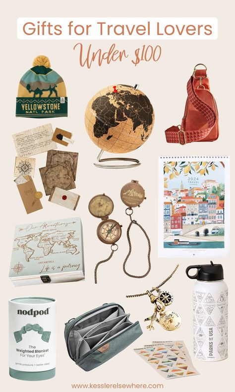 Find gifts for every travel enthusiast in your life! From outdoorsy to luxury to budget and everything in between, you're sure to find a perfect travel gift. #giftguide #travelgifts #travelgiftguide #giftsfortravelers Diy Travel Gifts Ideas, Presents For Travelers, Gift For Traveling Friend, Gifts For Adventurers Women, Gift For Traveler For Women, Gift Guides 2024, Travel Souvenirs Ideas, Gifts For People Who Travel, Bucket List Gift