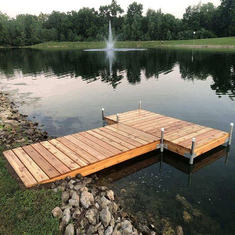 Covered Docks On The Lake, Pond Docks, Pond Dock, Diy Dock, River Dock, Building A Dock, Rustic Remodel, Bridge Ideas, Lake Landscaping