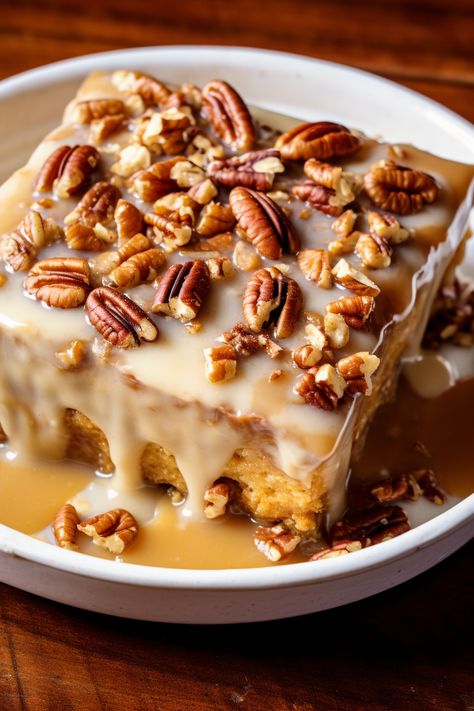 Butter Pecan Praline Poke Cake Pecan Poke Cake, God Bless America Cake, Butter Pecan Praline Poke Cake, Pecan Praline Poke Cake, Praline Poke Cake, Fatty Recipes, Butter Pecan Pound Cake Recipe, Butter Pecan Pound Cake, Pecan Pound Cake