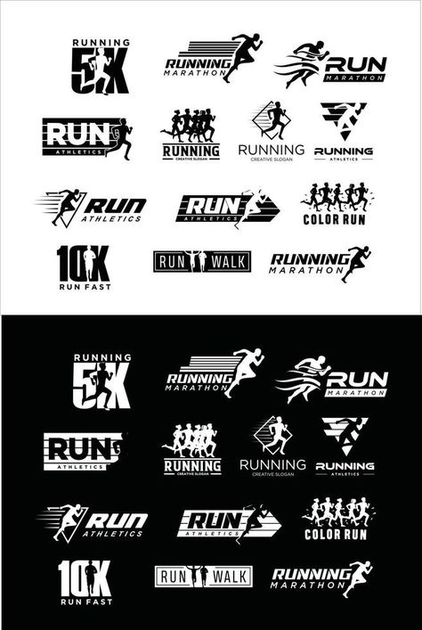 Set Of Run Logo silhouette Design Running sport concept Fun Run Logo Ideas, Running Club Tshirt Design, Sports Brand Logo Design, Running Logo Design Sports, Running Team Logo, Run Logo Design Ideas, Sports Logos Design, Logo Sport Design Ideas, Sport Logo Ideas