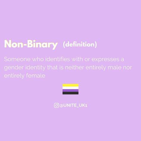 Non-binary simply means a person doesn’t identify fully as male or female. #lgbt #lgbtpride #lgbtrights #gaypride #equality #gender #nonbinary #nonbinarypride #nonbinaryrights #genderfluid Genderfluid Meaning, Non Binary Meaning, Non Binary Pride, Pride Stuff, Lgbtq Stuff, Gay Memes, Lgbt Love, Non Binary, Gender Identity