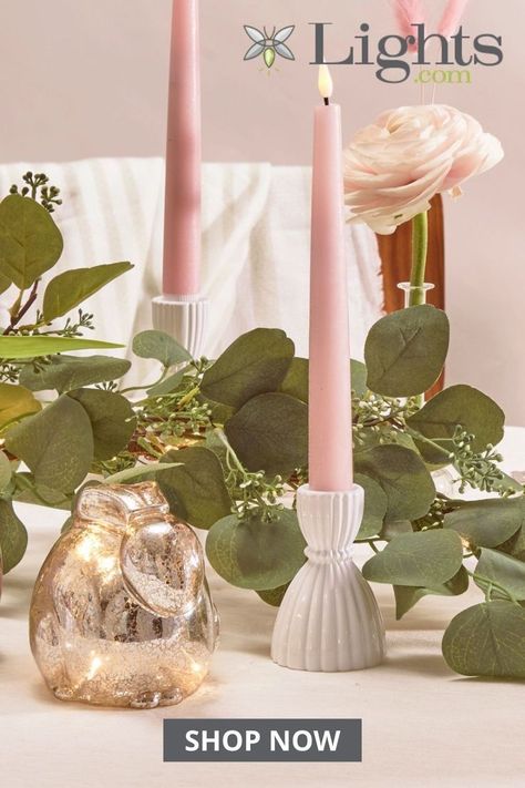 Pastel Spring Decor in 2022 | Diy wedding decorations, Pre lit garland, Pretty display Brunch Tablescape, Pre Lit Garland, Idea For Home, Decorative Candles, Vintage Candle, Classic Home Decor, Classic Home, Light Garland, Romantic Evening