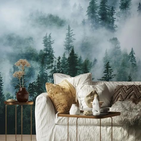 Large Peel Stick Wall Decals Misty Forest Scene Easy Apply - Temu Pine Tree Wallpaper, Light And Bright Bedroom, Tree Wallpaper Mural, Macro Art, Pine Trees Forest, Forest Wall Mural, 3d Wall Murals, Photo Mural, 4 Wallpaper