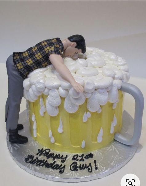 Beer Themed Cake, Birthday Cake Beer, 21st Birthday Cake For Guys, Birthday Beer Cake, Guys 21st Birthday, Birthday Cake For Husband, Cake For Husband, Gravity Cake, 21st Cake