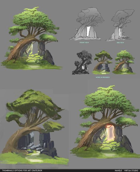 Fantasy Tree Drawing, Alien Fruit, 2d Tree, Portal Art, Fallout Concept Art, Portal Design, Fantasy Tree, Environment Props, Concept Art Tutorial