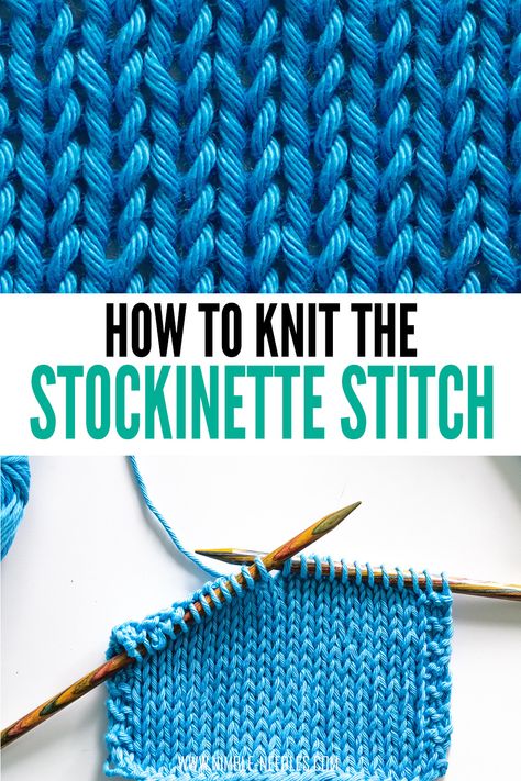 How to knit the stockinette stitch. A step by step tutorial on knitting the stockinette stitch for beginners. This is a classic knitting pattern for pullovers, socks, and other garments. It's easy to knit and you only need to know how to knit and how to purl.  #knitting #knit #knittingpattern #dyi #makers Knit Purl Stitches, Intermediate Knitting Patterns, Advanced Knitting, Easy Knitting Projects, Knitting Basics, Creative Knitting, Beginner Knitting Patterns, Sock Knitting Patterns, How To Purl Knit