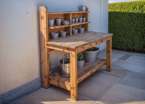 DIY Simple Potting Bench Potting Bench Build Plan Patio Plans Outdoor Potting Bench - Etsy Garden Workbench Potting Station, Wooden Potting Bench, Planting Table Outdoor Potting Benches, Planting Station Potting Tables, Potting Tables Diy, Ooni Table, Potting Table Ideas, Outdoor Potting Table, Diy Potting Table