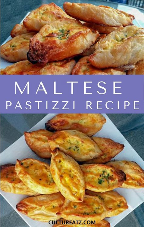 Maltese pastizzi recipe Pastizzi Recipe, Maltese Recipes, Maltese Food, International Dishes, Savory Pastry, Homemade Dough, Soup Kitchen, Flaky Crust, Minced Meat