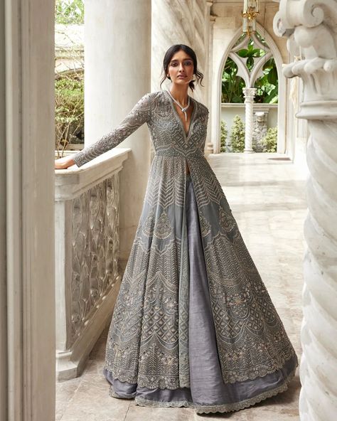 5 Types Of Roka Outfits For Modern Brides-To-Be - ShaadiWish Bridal Gowns Indian Receptions, Roka Outfits, Indian Wedding Reception Outfits, Jayanti Reddy, Anarkali Lehenga, Wedding Lehenga Designs, Indian Bride Outfits, Embroidered Anarkali, Latest Bridal Dresses