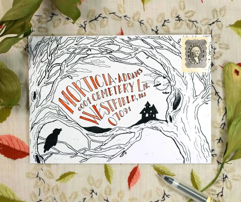 Mail Art Ideas, Halloween Envelope, Halloween Mail, Diy Envelope Template, Holiday Doodles, Decorative Envelopes, Art Envelopes, Snail Mail Art, Pretty Mail