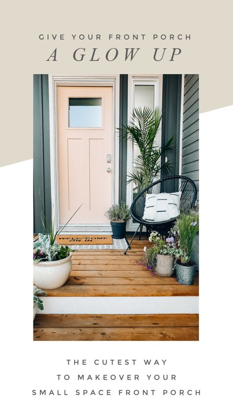 Give Your Front Porch A Glow Up! - The Blush Home Boho Front Porch, Modern Front Porch Decor, Entryway Transformation, Outdoor Entryway Ideas, Modern Front Porches, Aesthetic Home Design, Front Porch Plants, Front Porch Furniture, Summer Front Porch Decor