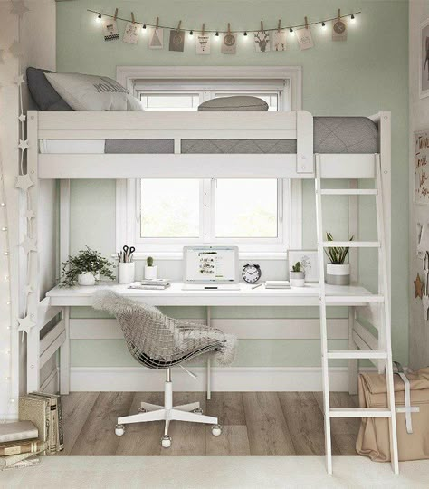 A loft bed is an excellent solution for the kids’ room when space is at a premium. A lot of today’s models even come with built-in desks, wardrobes and othe Loft Beds For Teens, Girls Loft Bed, Loft Beds For Small Rooms, Loft Bed Ideas, Bed For Girls Room, Beds For Small Rooms, Diy Loft Bed, Twin Loft Bed, Teenager's Room