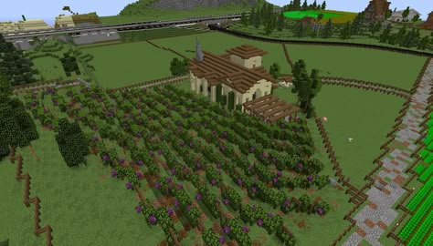 Winery Minecraft Build, Minecraft Winery, Minecraft Wool Farm Building, Minecraft Vineyard, Minecraft Mystical Agriculture, Amazing Minecraft Houses, Minecraft Terrain, Winery Architecture Projects, Terraria House Design