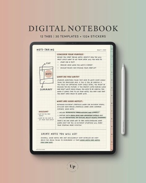 12 Tab Digital Notebook Goodnotes College Student Lecture Note - Etsy Ipad Notes College Aesthetic, Goodnotes Template Free Study, Digital Notes Aesthetic, Goodnotes Aesthetic, Goodnotes Free, College Productivity, Minimalist Digital Planner, Best Digital Planner, Goodnotes Notebook