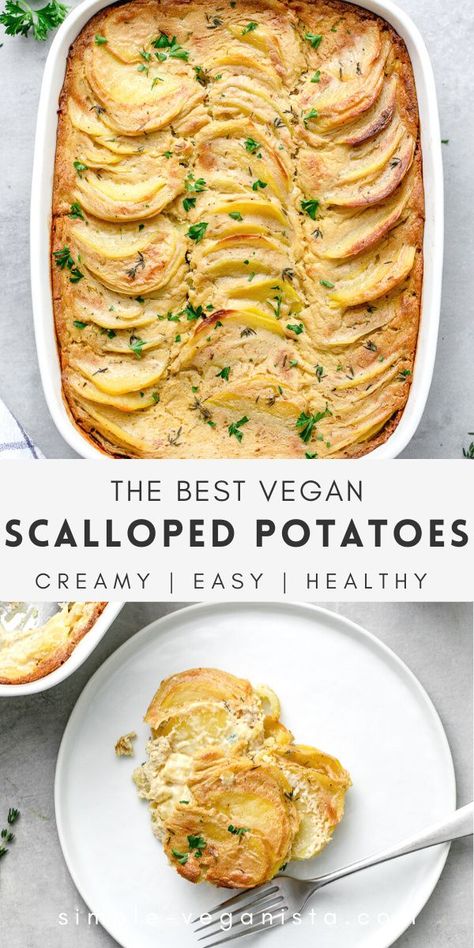 Vegan Scalloped Potatoes, Vegan Potato Recipes, Scalloped Potatoes Easy, Scalloped Potatoes Recipe, Potatoes Easy, Pudding Chia, Vegan Casserole, Dairy Recipes, Vegan Holiday Recipes