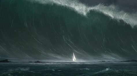 #waves, #sailboats, #water, #Tsunami, wallpaper Matte Paintings, Rogue Wave, Giant Waves, No Wave, Speed Painting, Tidal Wave, Sea Wave, Stormy Sea, Environment Art