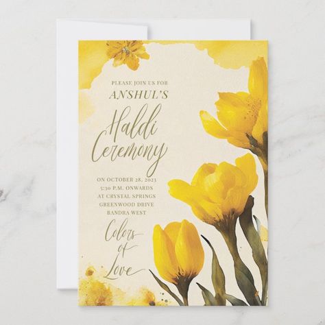 Yellow Flower Wedding, Haldi Kumkum, Crystal Springs, Flower Wedding, Yellow Flower, Invitation Card, Yellow Flowers, Invitation Cards, Wedding Flowers