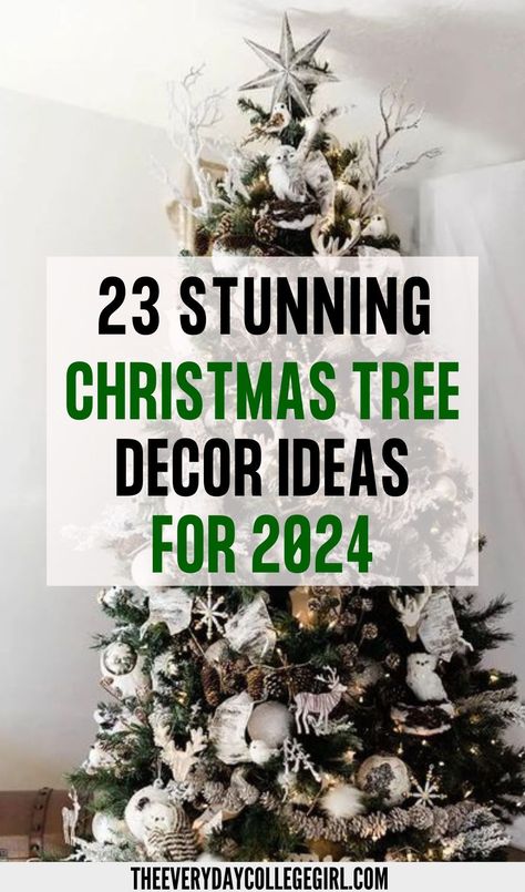 Looking for new ideas to decorate your Christmas tree? Here are 23 unique Christmas tree ideas to make your tree stand out this holiday season. Christmas Tree Ideas Pencil Tree, Christmas Decor Ideas For Tree, Decorating Xmas Trees Ideas, Decorate A Flocked Christmas Tree, Natural Christmas Tree Decor Ideas, Christmas Trees Decorated 2024, Xmas Tree Ideas 2024, Traditional Xmas Tree Decorating Ideas, Simple And Elegant Christmas Tree