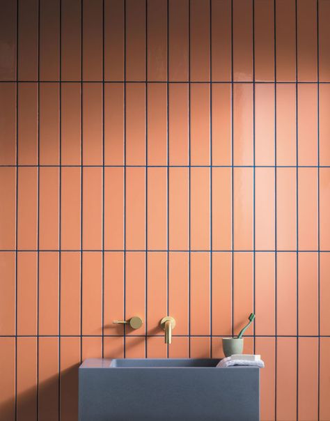 Retro Bathroom Tile, Clifford Chance, Avocado Bathroom Suite, Retro Bathroom Ideas, Funky Bathroom, Second Bathroom, Globe Wall Light, Mandarin Stone, Coloured Grout