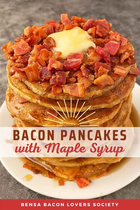 You'll love the amazing flavors of these fluffy flapjacks - perfect for breakfast, brunch, and even dinner! The tastiest recipe for bacon pancakes is made even better with sweet maple syrup. Includes tips for making perfect pancakes. Pancakes With Syrup Inside, Maple Pancakes Recipe, Maple Bacon Recipes, Maple Syrup Pancakes, Maple Bacon Pancakes, Easy Homemade Pancake Recipe, Dutch Breakfast, Gourmet Pancakes, Easy Homemade Pancakes