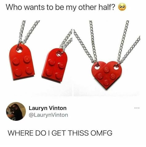 Cute Christmas Gifts For Gay Girlfriend, Creative Gifts For Girlfriend Lgbt, Lego Heart Necklace Couple Aesthetic, Matching Lego Heart Necklace, Bff Rings, Todays Mood, Funny Lesbian Meme, Call Off Duty, My Other Half