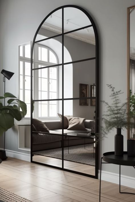 Arched Mirrors In Dining Room, Black Arched Wall Mirror, Arched Mirrors Entryway, Large Black Mirror Entryway, Large Fireplace Mirrors, Large Wall Mirror Entryway, Full Length Arched Mirror, Arch Black Mirror, Large Mirror Next To Tv