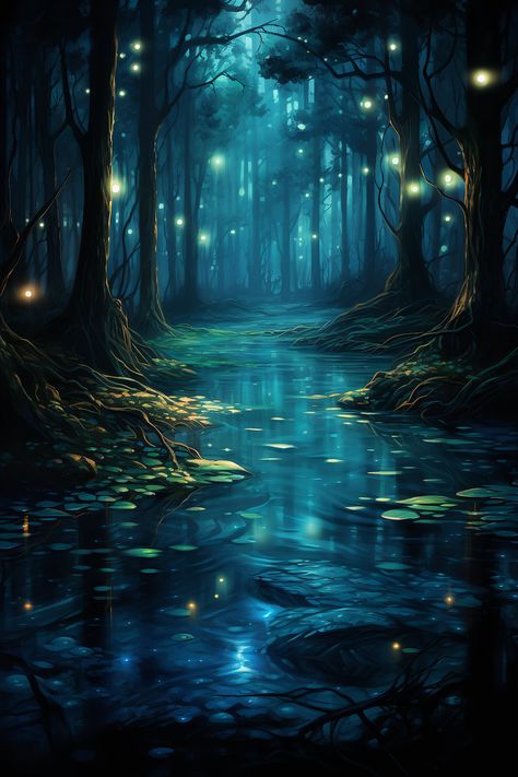 Spiritual Mystical Forest Pond Filled With Lanterns Art Print Fantasy Forest Painting Perfect to Gift Nature Lovers - Etsy Fantasy Forest Painting, Forest Pond, Lantern Art, Mystical Forest, Night Forest, Magic Forest, Fantasy Forest, Moon Photography, Forest Painting