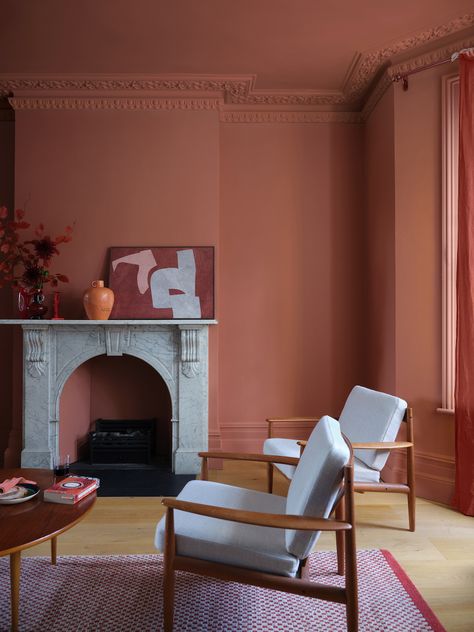 Color Drenching, Fall Paint Colors, Vintage Paint Colors, Farrow Bal, Red Paint Colors, Red Earth, Farrow And Ball Paint, Red Rooms, Red Paint