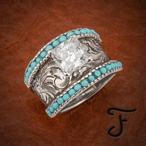 Western Wedding Rings Sets, Western Wedding Bands, Western Engagement Rings, Western Wedding Rings, Turquoise Wedding Rings, Country Western Wedding, Western Rings, Western Style Wedding, Western Engagement