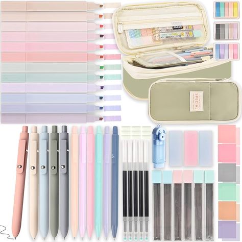 Amazon.com: Aesthetic School Supplies with Pencil Pouch - 57 Pcs Cute College Essentials Set, Big Capacity Pen Case, Eraser Holder, Pastel Highlighters, Bible Study Journaling Stationary Kit for Girls Teens : Office Products School Aesthetic Supplies, Cute Mechanical Pencils, Aesthetic Supplies, Stationary Kit, Journaling Stationary, Pastel Highlighters, School Clean, Girl School Supplies, Aesthetic School Supplies